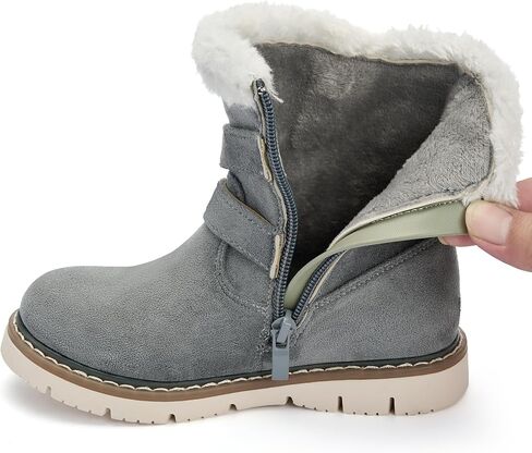 TZJS Girls Warm Winter Boots Kids Fashion Faux Fur Lined Snow Boot Side Zipper Lightweight Durable Outdoor Walking Mid Calf Shoes for Toddler/Little Kid in Saudi Arabia