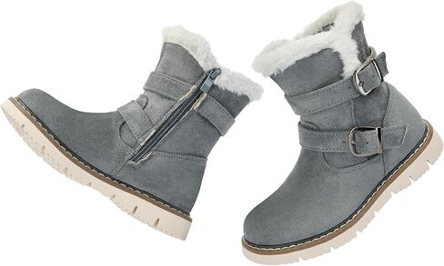 TZJS Girls Warm Winter Boots Kids Fashion Faux Fur Lined Snow Boot Side Zipper Lightweight Durable Outdoor Walking Mid Calf Shoes for Toddler/Little Kid in Saudi Arabia