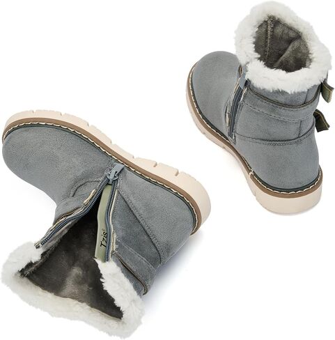 TZJS Girls Warm Winter Boots Kids Fashion Faux Fur Lined Snow Boot Side Zipper Lightweight Durable Outdoor Walking Mid Calf Shoes for Toddler/Little Kid in Saudi Arabia