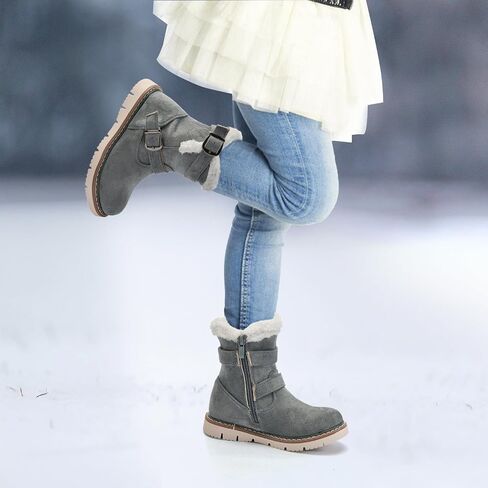 TZJS Girls Warm Winter Boots Kids Fashion Faux Fur Lined Snow Boot Side Zipper Lightweight Durable Outdoor Walking Mid Calf Shoes for Toddler/Little Kid in Saudi Arabia
