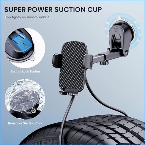 Phone Holder Car [Military Grade Suction Ultra Strong Base] Cell Phone Car Holder 3 in 1 Phone Mount for Car Dashboard Windshield Air Vent Hands-Free Car Phone Holders for iPhone Android Phones in Saudi Arabia