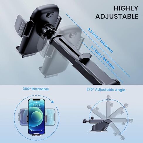 Phone Holder Car [Military Grade Suction Ultra Strong Base] Cell Phone Car Holder 3 in 1 Phone Mount for Car Dashboard Windshield Air Vent Hands-Free Car Phone Holders for iPhone Android Phones in Saudi Arabia