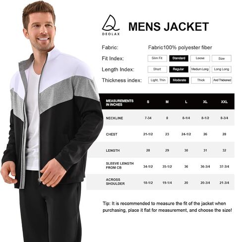 DEOLAX Men Track Jacket Full Zip UP Light Outdoor Sweatshirt Fashion Long Sleeve Casual Golf Jackets for Men Outerwear in Kuwait
