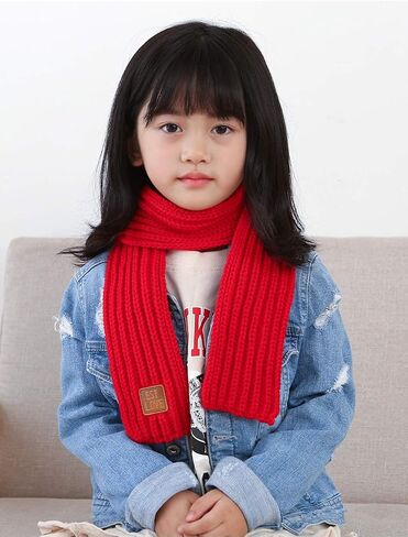 Kids Winter Knitted Warm Scarf Boys Girls Toddlers Solid Color Soft Scarfs Neck Warmer in Kuwait