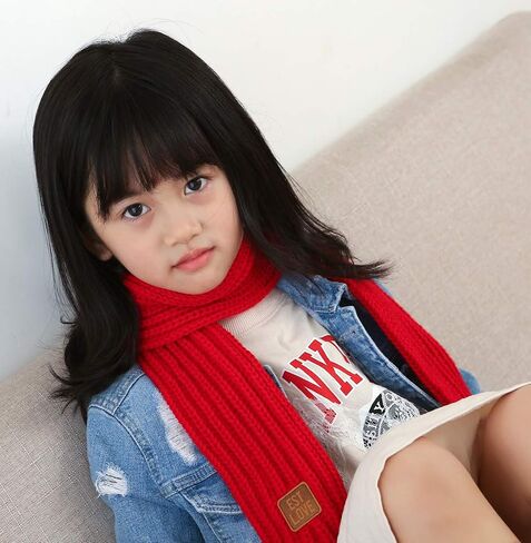 Kids Winter Knitted Warm Scarf Boys Girls Toddlers Solid Color Soft Scarfs Neck Warmer in Kuwait