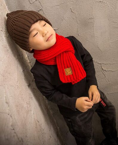 Kids Winter Knitted Warm Scarf Boys Girls Toddlers Solid Color Soft Scarfs Neck Warmer in Kuwait