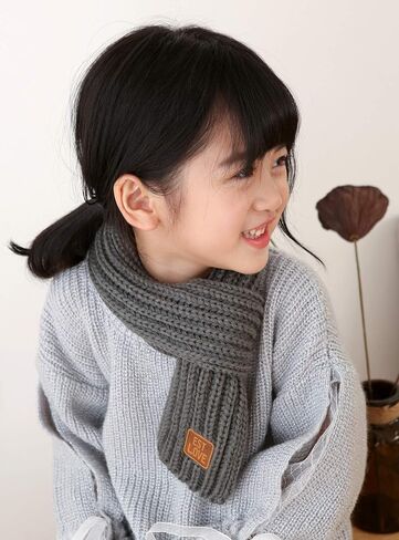 Kids Winter Knitted Warm Scarf Boys Girls Toddlers Solid Color Soft Scarfs Neck Warmer in Kuwait