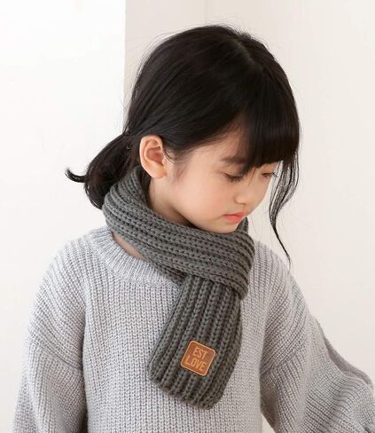 Kids Winter Knitted Warm Scarf Boys Girls Toddlers Solid Color Soft Scarfs Neck Warmer in Kuwait
