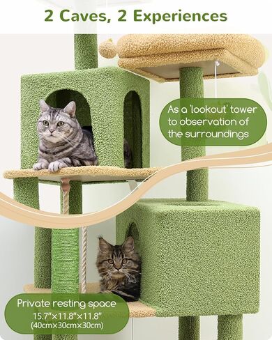 F76 Cactus Cat Tree Tower | 76-Inch Extra Tall Multi-Level Cat Furniture with Cozy Condos,Interactive Toys and Perches for Large Cats | Perfect for Climbing, Scratching, and Play | Green in Kuwait