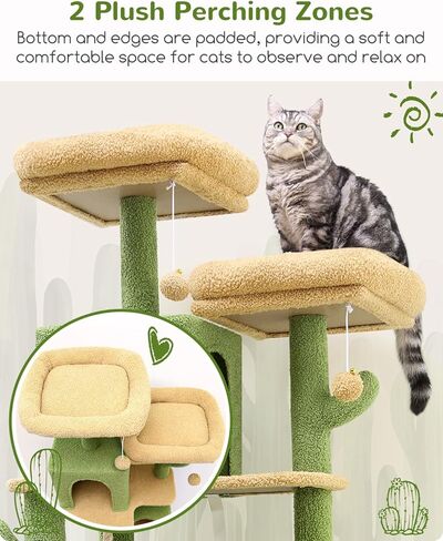 F76 Cactus Cat Tree Tower | 76-Inch Extra Tall Multi-Level Cat Furniture with Cozy Condos,Interactive Toys and Perches for Large Cats | Perfect for Climbing, Scratching, and Play | Green in Kuwait