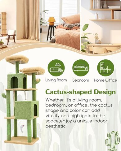 F76 Cactus Cat Tree Tower | 76-Inch Extra Tall Multi-Level Cat Furniture with Cozy Condos,Interactive Toys and Perches for Large Cats | Perfect for Climbing, Scratching, and Play | Green in Kuwait