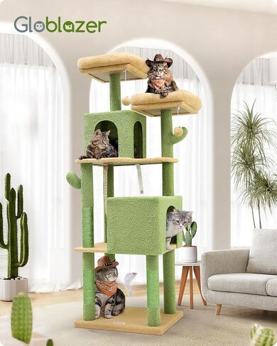 F76 Cactus Cat Tree Tower | 76-Inch Extra Tall Multi-Level Cat Furniture with Cozy Condos,Interactive Toys and Perches for Large Cats | Perfect for Climbing, Scratching, and Play | Green in Kuwait