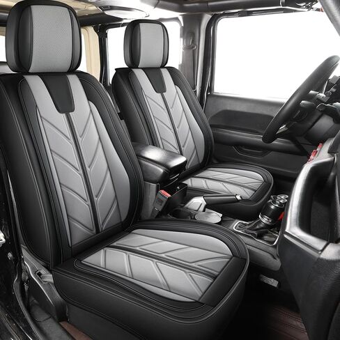 Car Seat Covers for Jeep Wrangler JK JL Fit 4 Door 2018-2024 JK JL Sahara Rubicon Unlimited Altitude Truck Waterproof Automotive Faux Leather Seat car Cushion Set(Black+Gray, Front Seat) in Saudi Arabia