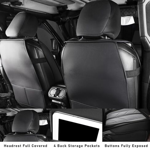 Car Seat Covers for Jeep Wrangler JK JL Fit 4 Door 2018-2024 JK JL Sahara Rubicon Unlimited Altitude Truck Waterproof Automotive Faux Leather Seat car Cushion Set(Black+Gray, Front Seat) in Saudi Arabia