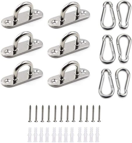 HOMPER 4Pcs M6 304 Stainless Steel Oblong Pad Eye Plate, Marine Hardware Staple Hook Loop with 12 Screws and Plastic Plugs in Saudi Arabia