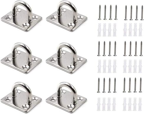 HOMPER 4Pcs M6 304 Stainless Steel Oblong Pad Eye Plate, Marine Hardware Staple Hook Loop with 12 Screws and Plastic Plugs in Saudi Arabia