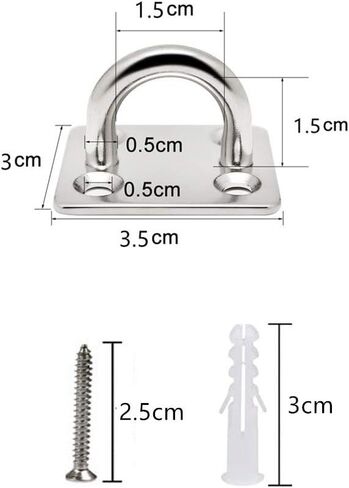 HOMPER 4Pcs M6 304 Stainless Steel Oblong Pad Eye Plate, Marine Hardware Staple Hook Loop with 12 Screws and Plastic Plugs in Saudi Arabia