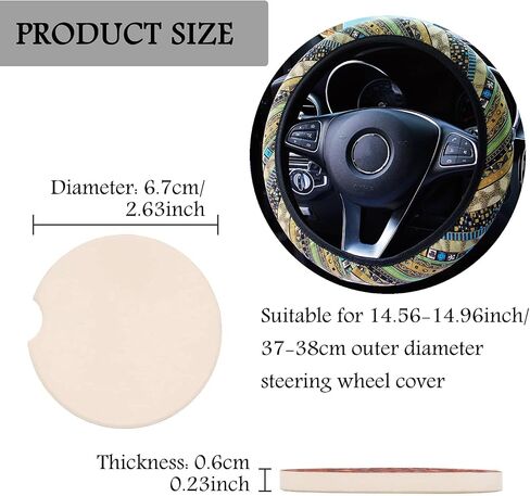 3 Pack Boho Steering Wheel Cover with Car Cup Holder Coasters Universal Baja Hippie Bohemian Style Steering Wheel Covers Cute Car Steering Wheel Cover for Women Girl 15 Inch (Yellow) in Saudi Arabia