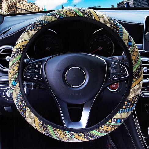 3 Pack Boho Steering Wheel Cover with Car Cup Holder Coasters Universal Baja Hippie Bohemian Style Steering Wheel Covers Cute Car Steering Wheel Cover for Women Girl 15 Inch (Yellow) in Saudi Arabia