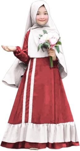 IDOPIP Kids Girls Muslim Abayas Dress with Hijab 2PCS Outfits Long Sleeve Maxi Kaftan Dresses Ramadan Islamic Prayer Clothes in Saudi Arabia