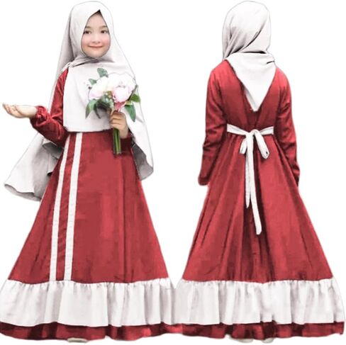 IDOPIP Kids Girls Muslim Abayas Dress with Hijab 2PCS Outfits Long Sleeve Maxi Kaftan Dresses Ramadan Islamic Prayer Clothes in Saudi Arabia