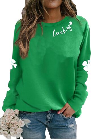 Susongeth St. Patrick's Day Sweatshirt for Women Irish Shamrock Pullover Shirts Tops Raglan Sleeve Lucky Leaf Clover Shirt in Kuwait