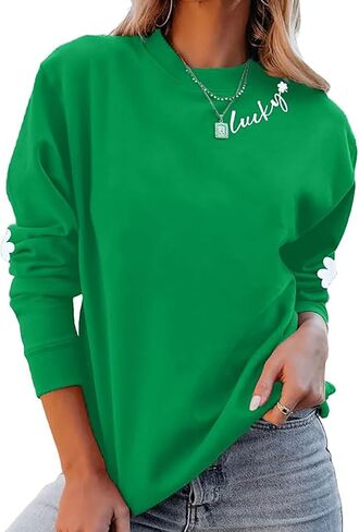 Susongeth St. Patrick's Day Sweatshirt for Women Irish Shamrock Pullover Shirts Tops Raglan Sleeve Lucky Leaf Clover Shirt in Kuwait
