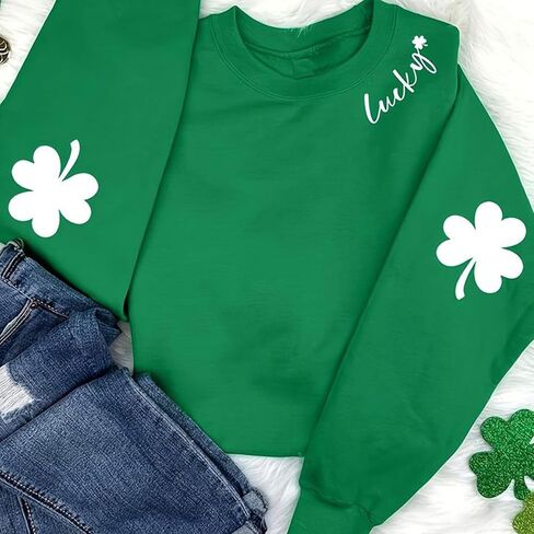 Susongeth St. Patrick's Day Sweatshirt for Women Irish Shamrock Pullover Shirts Tops Raglan Sleeve Lucky Leaf Clover Shirt in Kuwait