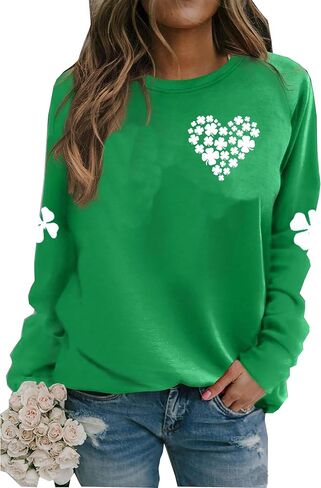 Susongeth St. Patrick's Day Sweatshirt for Women Irish Shamrock Pullover Shirts Tops Raglan Sleeve Lucky Leaf Clover Shirt in Kuwait