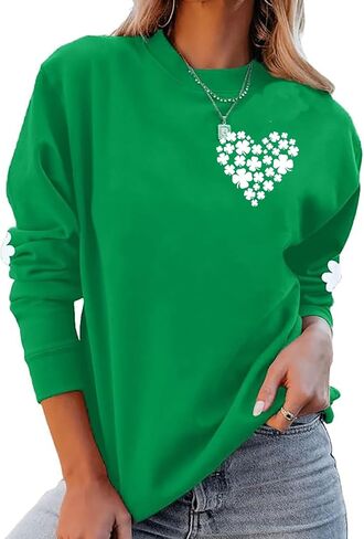 Susongeth St. Patrick's Day Sweatshirt for Women Irish Shamrock Pullover Shirts Tops Raglan Sleeve Lucky Leaf Clover Shirt in Kuwait