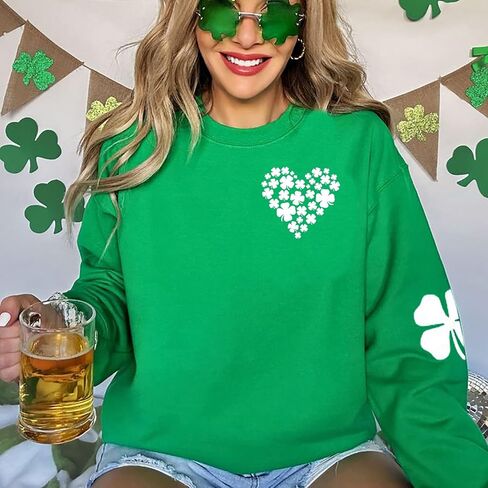 Susongeth St. Patrick's Day Sweatshirt for Women Irish Shamrock Pullover Shirts Tops Raglan Sleeve Lucky Leaf Clover Shirt in Kuwait
