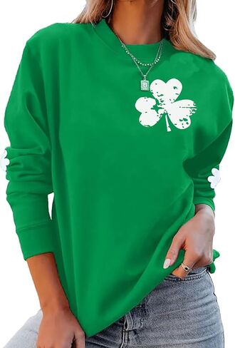 Susongeth St. Patrick's Day Sweatshirt for Women Irish Shamrock Pullover Shirts Tops Raglan Sleeve Lucky Leaf Clover Shirt in Kuwait