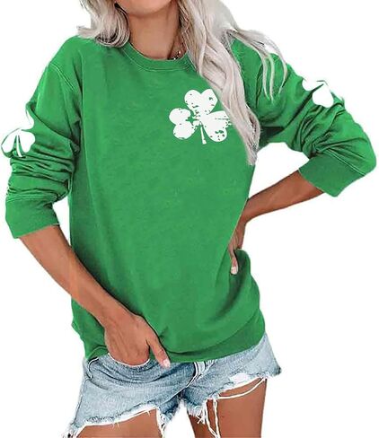 Susongeth St. Patrick's Day Sweatshirt for Women Irish Shamrock Pullover Shirts Tops Raglan Sleeve Lucky Leaf Clover Shirt in Kuwait