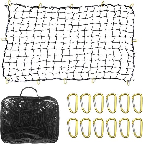 VEVOR Truck Bed Cargo Net 4 × 6 بوصة تمتد إلى 7.2 × 10.8 بوصة، شبكة صغيرة 4 × 4 بوصة شبكة شحن بنجي شديدة التحمل مع 12 حلقة تسلق فولاذية على شكل D، حقيبة تخزين، مناسبة للبيك اب، الجيب، سيارات الدفع الرباعي، جَرَّار in Saudi Arabia