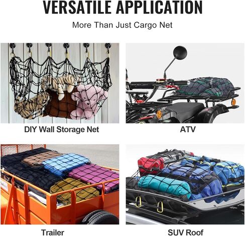 VEVOR Truck Bed Cargo Net 4 × 6 بوصة تمتد إلى 7.2 × 10.8 بوصة، شبكة صغيرة 4 × 4 بوصة شبكة شحن بنجي شديدة التحمل مع 12 حلقة تسلق فولاذية على شكل D، حقيبة تخزين، مناسبة للبيك اب، الجيب، سيارات الدفع الرباعي، جَرَّار in Saudi Arabia
