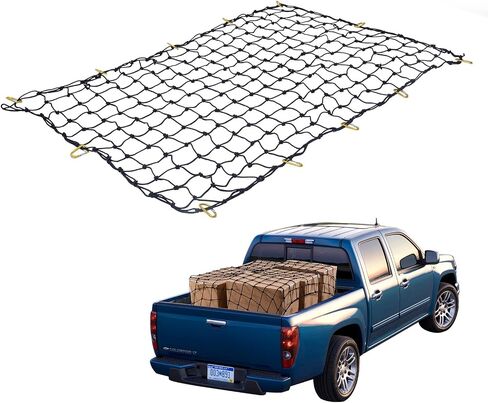 VEVOR Truck Bed Cargo Net 4 × 6 بوصة تمتد إلى 7.2 × 10.8 بوصة، شبكة صغيرة 4 × 4 بوصة شبكة شحن بنجي شديدة التحمل مع 12 حلقة تسلق فولاذية على شكل D، حقيبة تخزين، مناسبة للبيك اب، الجيب، سيارات الدفع الرباعي، جَرَّار in Saudi Arabia