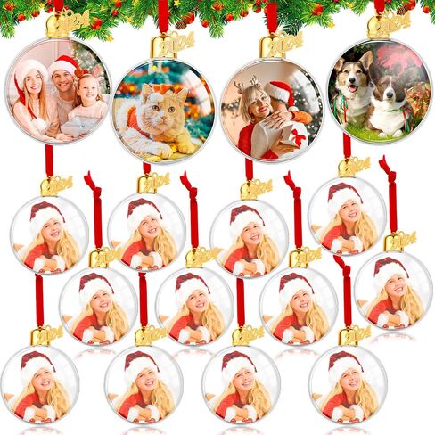 16 Pcs Photo Ornament Ball Christmas Picture Frame Ornament, Plastic Hanging Christmas DIY Personalized Photo Ornaments and Baubles for Holiday Decor Xmas Tree Ornaments(Oblate) in Kuwait