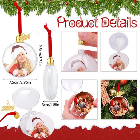 16 Pcs Photo Ornament Ball Christmas Picture Frame Ornament, Plastic Hanging Christmas DIY Personalized Photo Ornaments and Baubles for Holiday Decor Xmas Tree Ornaments(Oblate) in Kuwait