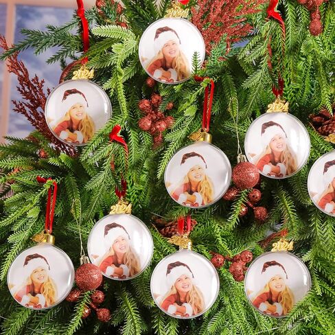 16 Pcs Photo Ornament Ball Christmas Picture Frame Ornament, Plastic Hanging Christmas DIY Personalized Photo Ornaments and Baubles for Holiday Decor Xmas Tree Ornaments(Oblate) in Kuwait