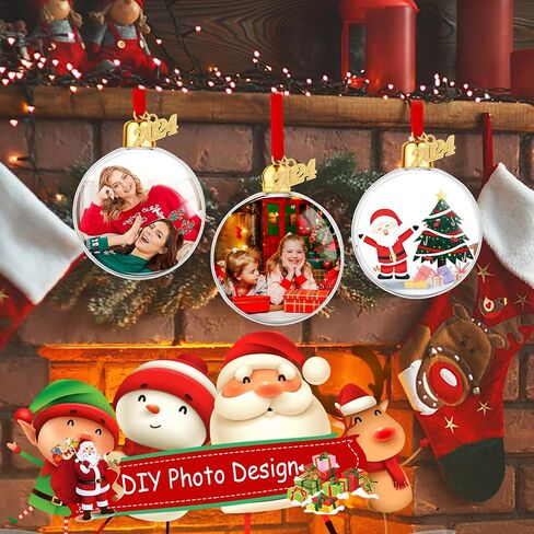 16 Pcs Photo Ornament Ball Christmas Picture Frame Ornament, Plastic Hanging Christmas DIY Personalized Photo Ornaments and Baubles for Holiday Decor Xmas Tree Ornaments(Oblate) in Kuwait