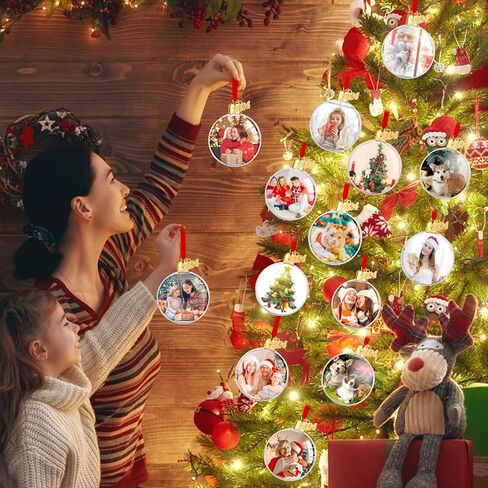 16 Pcs Photo Ornament Ball Christmas Picture Frame Ornament, Plastic Hanging Christmas DIY Personalized Photo Ornaments and Baubles for Holiday Decor Xmas Tree Ornaments(Oblate) in Kuwait