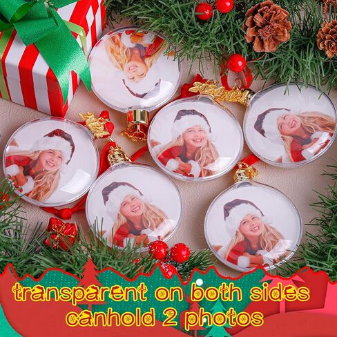 16 Pcs Photo Ornament Ball Christmas Picture Frame Ornament, Plastic Hanging Christmas DIY Personalized Photo Ornaments and Baubles for Holiday Decor Xmas Tree Ornaments(Oblate) in Kuwait