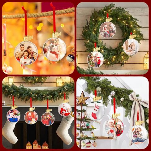 16 Pcs Photo Ornament Ball Christmas Picture Frame Ornament, Plastic Hanging Christmas DIY Personalized Photo Ornaments and Baubles for Holiday Decor Xmas Tree Ornaments(Oblate) in Kuwait
