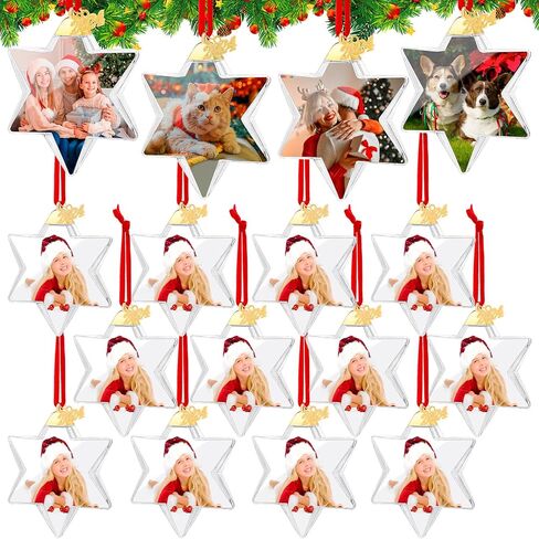 16 Pcs Photo Ornament Ball Christmas Picture Frame Ornament, Plastic Hanging Christmas DIY Personalized Photo Ornaments and Baubles for Holiday Decor Xmas Tree Ornaments(Oblate) in Kuwait