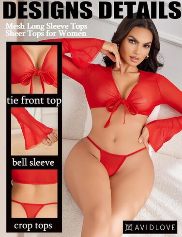 Avidlove Christmas Lingerie Sets Sexy Santa Costumes Mesh Babydoll Teddy Sheer Top Red M in Saudi Arabia