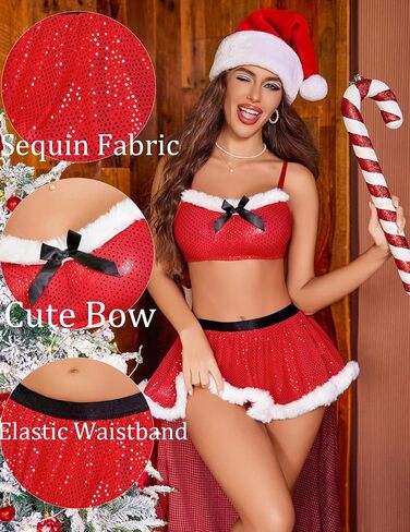 Avidlove Christmas Lingerie Sets Sexy Santa Costumes Mesh Babydoll Teddy Sheer Top Red M in Saudi Arabia