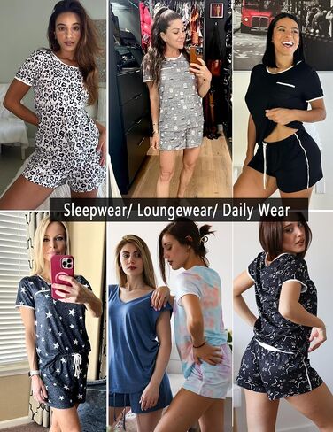 Ekouaer Pajama Set for Women 2 Piece Lounge Set Short Sleeve Tops and Shorts Soft Sleepwear, Chest Pocket in Saudi Arabia