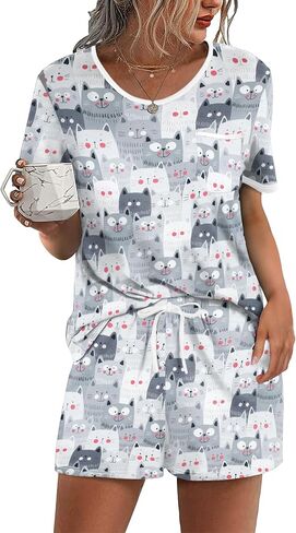 Ekouaer Pajama Set for Women 2 Piece Lounge Set Short Sleeve Tops and Shorts Soft Sleepwear, Chest Pocket in Saudi Arabia