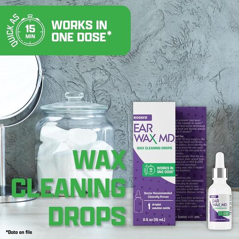 eosera® Ear Wax MD® - Wax Cleaning Drops 5pk Single Use Vials | Fast-Acting | Breaks Down & Dissolves Wax in Just 1 Treatment | Clinically Proven | Gentle & Safe in Saudi Arabia