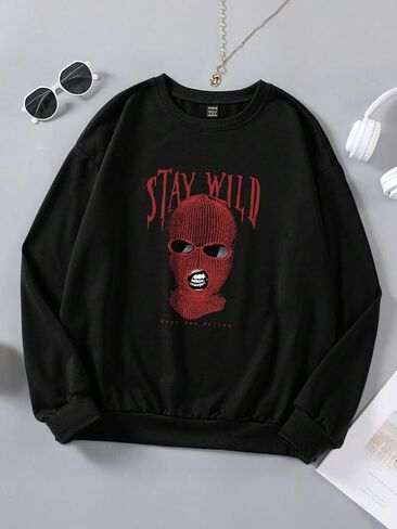 Floerns Women's Letter Print Long Sleeve Pullovers Drop Shoulder Sweatshirt Top in Saudi Arabia
